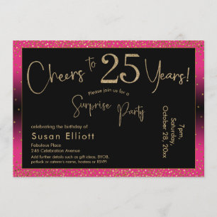 Cheers to 25 Years Surprise Birthday, Deep Pink Invitation