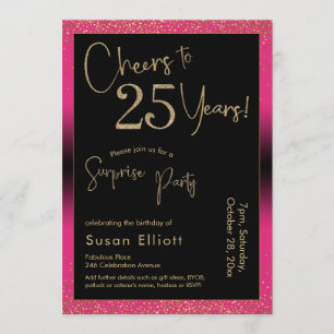 Cheers to 25 Years Surprise Birthday Party, Pink Invitation