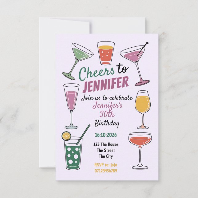 Cheers to 30 Colourful Cocktail-Themed 30th Birthd Invitation (Front)