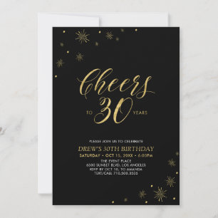 Cheers to 30 Gold & Black 30th Birthday Party Invitation