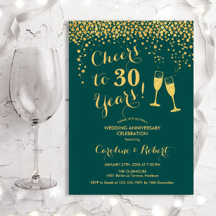 Cheers to 30 Years Anniversary - Emerald Green Invitation