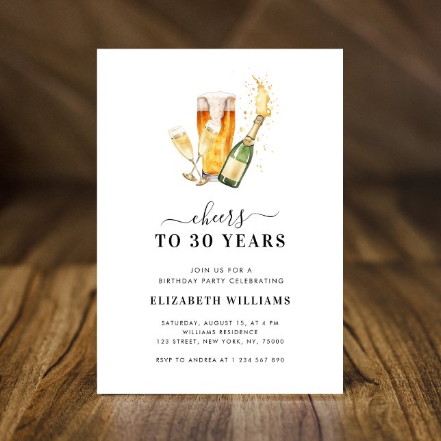 Cheers to 30 Years Beer Theme 30th Birthday Party Invitation (Creator Uploaded)