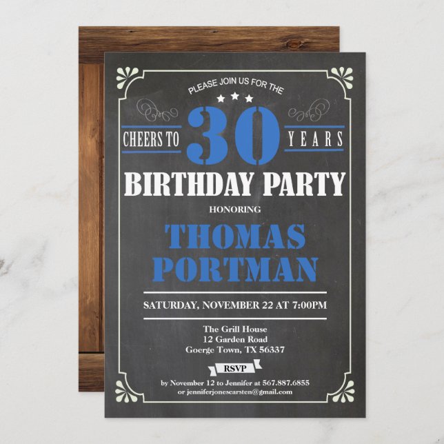 Cheers to 30 years birthday invitation. Retro Invitation (Front/Back)