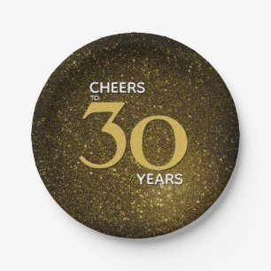 Cheers to 30 Years Black Gold 30th Birthday Paper Plate