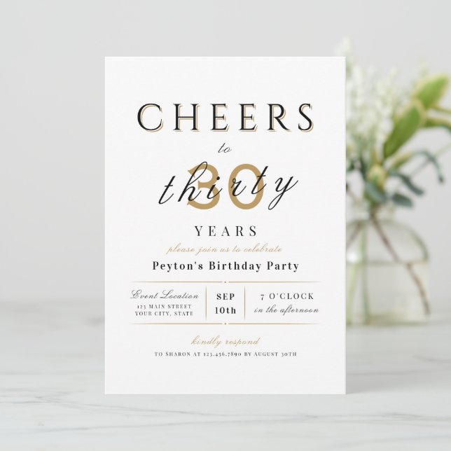 Cheers to 30 years elegant modern classy birthday invitation (Standing Front)