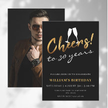Cheers to 30 Years Gold Black Adult Birthday Photo