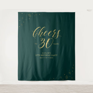 Cheers to 30 years   Gold & Green Birthday Party Tapestry