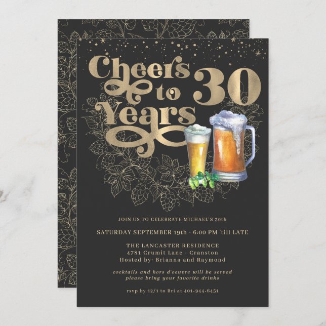 Cheers to 30 Years | Milestone Birthday Party Invitation (Front/Back)