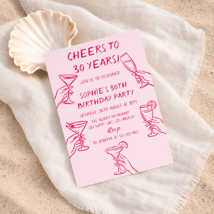 Cheers to 30 Years Pink Cocktail 30th Birthday Invitation