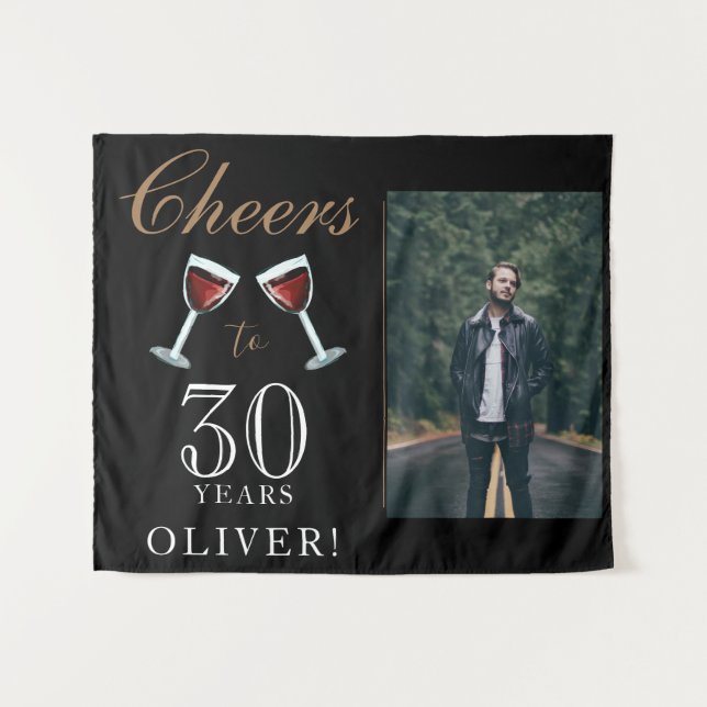 Cheers to 30 Years Red Wine 30th Birthday Photo  Tapestry (Front (Horizontal))
