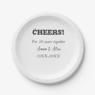 Cheers to 30 years together anniversary add name d paper plate