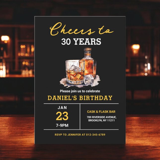 Cheers to 30 Years Whiskey Bourbon Birthday Party Invitation (Creator Uploaded)