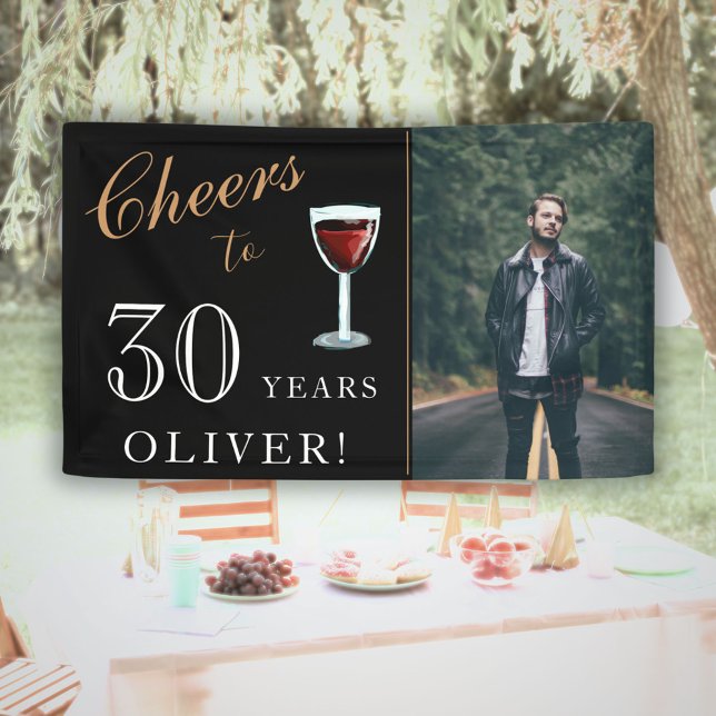 Cheers to 30 Years Wine 30th Birthday Photo Banner (Creator Uploaded)