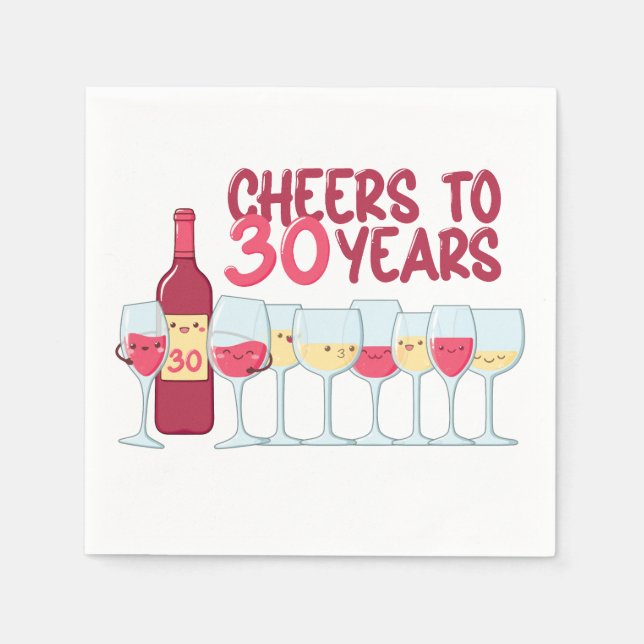 Cheers to 30 years wine and kawaii birthday party  napkin (Front)