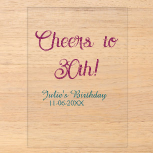 Cheers to 30th birthday name date mauve blue elega acrylic invitations