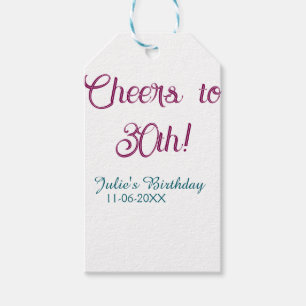 Cheers to 30th birthday name date mauve blue elega gift tags