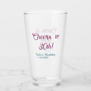 Cheers to 30th birthday name date mauve blue elega glass