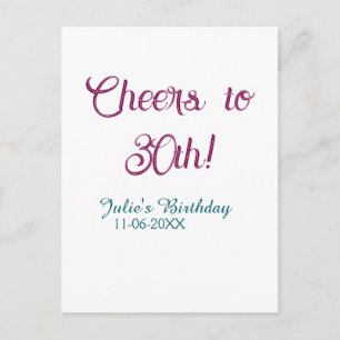 Cheers to 30th birthday name date mauve blue elega postcard