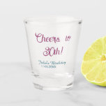 Cheers to 30th birthday name date mauve blue elega shot glass<br><div class="desc">simple business sticker</div>