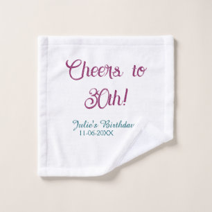 Cheers to 30th birthday name date mauve blue elega wash cloth