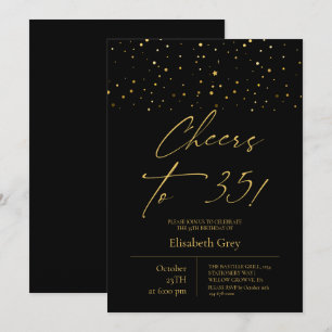 Cheers to 35⎮Gold Black Modern 35th Birthday  Invitation