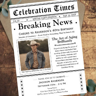 Cheers to 40! Newspaper Birthday Invitation