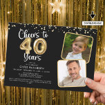 Cheers to 40 Years2 Photos Script Balloon Confetti Invitation<br><div class="desc">Celebrate a 40th birthday with these elegant and festive party invitations featuring the title CHEERS TO 40 YEARS with faux metallic gold balloon numbers and modern script typography, 2 photos and confetti in your choice of background colour (shown in black). ASSISTANCE: For help with design modification or personalisation, transferring the...</div>