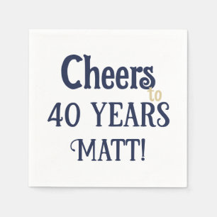 Cheers to 40 Years 40th Birthday Blue and Gold  Napkin