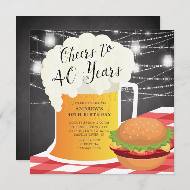 Cheers to 40 Years Birthday Invitation (Front/Back)