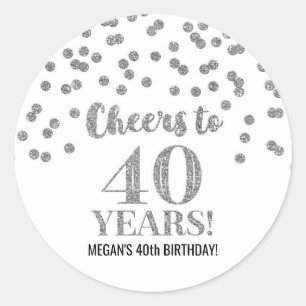 Cheers to 40 Years Birthday Silver Confetti Classic Round Sticker