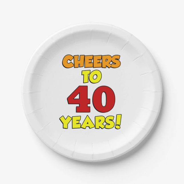 Cheers To 40 Years Colourful Party Paper Plate (Front)