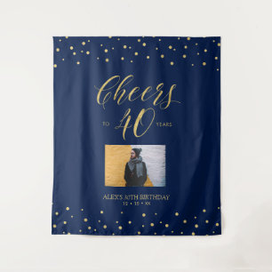Cheers to 40 years   Gold & Blue Birthday Party Tapestry