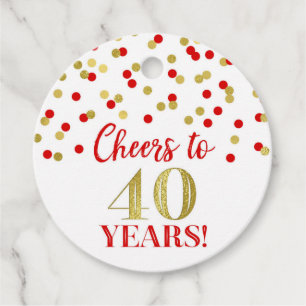 Cheers to 40 Years Gold Red Confetti Favour Tags