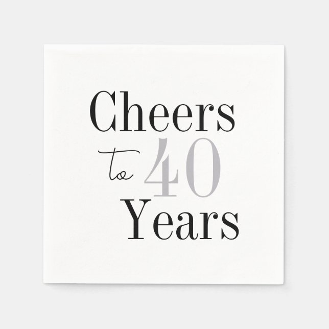 Cheers to 40 Years Minimal Silver Party Napkin (Front)
