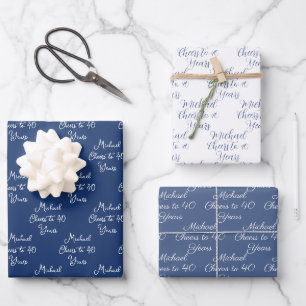 Cheers to 40 Years Navy Blue 40th Birthday Wrapping Paper Sheet