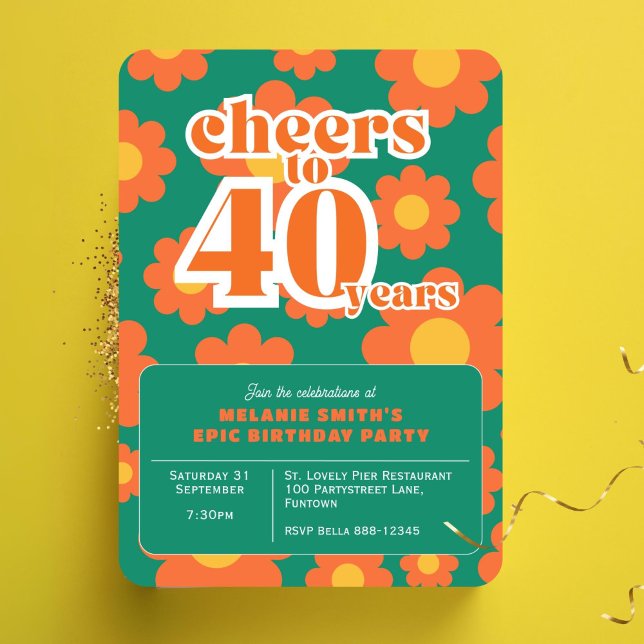 Cheers to 40 years retro 40th birthday  invitation (Creator Uploaded)
