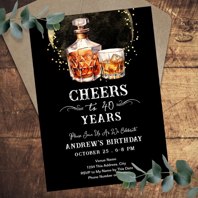 Cheers to 40 Years Whiskey Adult Birthday Invitation (Creator Uploaded)