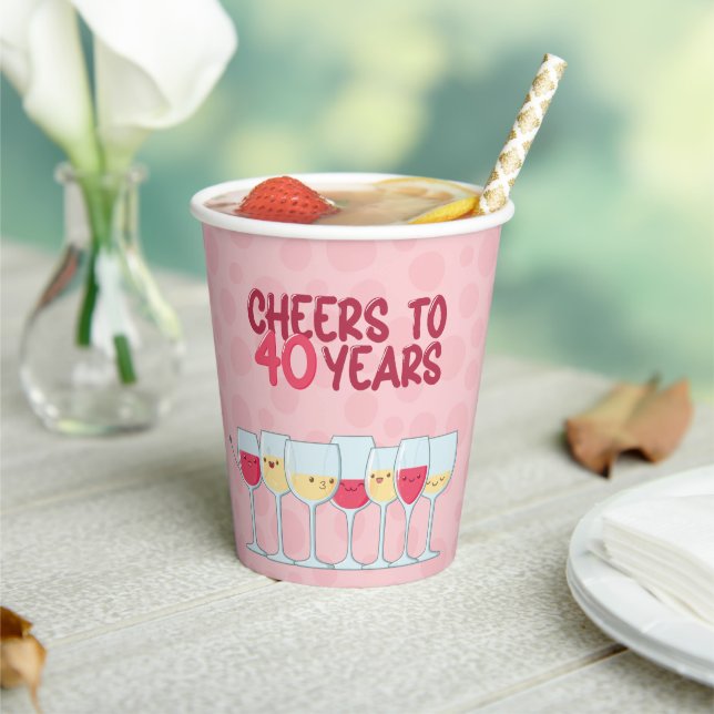 Cheers to 40 years wine themed kawaii style paper cups (Insitu)