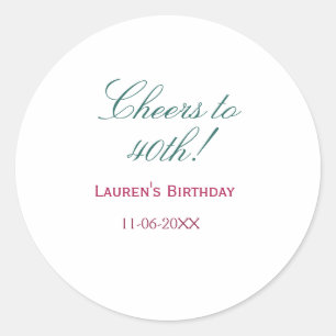 Cheers to 40th birthday name date mauve blue elega classic round sticker