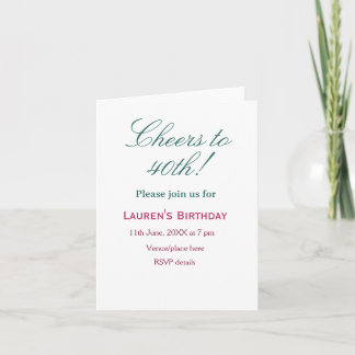 Cheers to 40th birthday name date mauve blue elega invitation