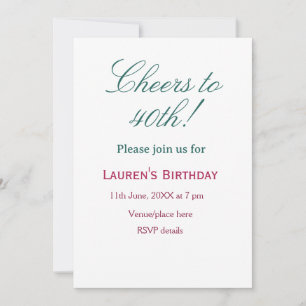 Cheers to 40th birthday name date mauve blue elega invitation