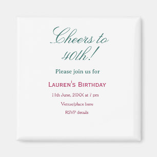Cheers to 40th birthday name date mauve blue elega magnet