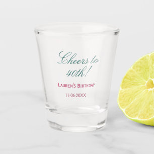 Cheers to 40th birthday name date mauve blue elega shot glass
