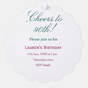Cheers to 40th birthday name date mauve blue elega tree decoration card