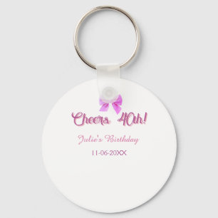 Cheers to 40th birthday name date mauve pink bow key ring
