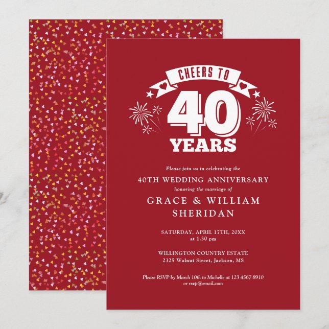 Cheers To 40th Ruby Wedding Anniversary Invitation (Front/Back)