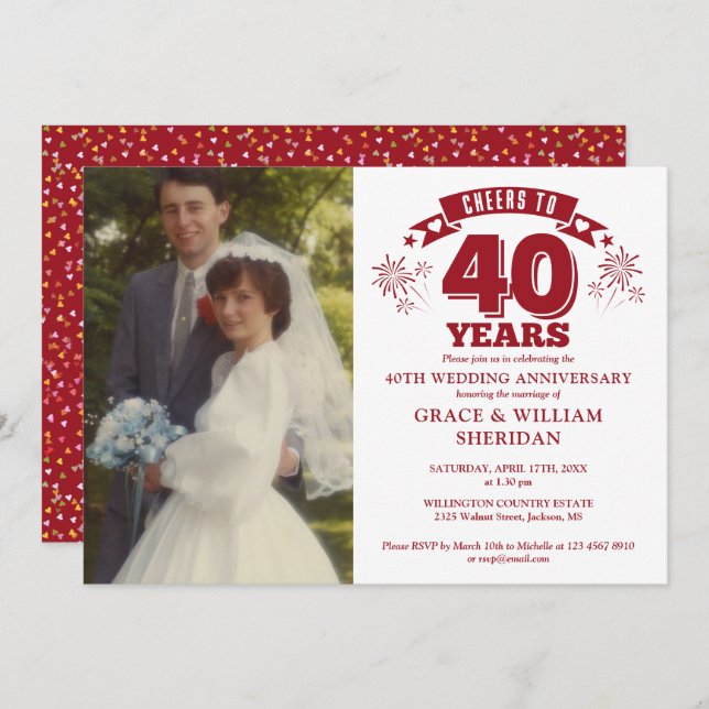 Cheers To 40th Ruby Wedding Anniversary Photo Invitation (Front/Back)