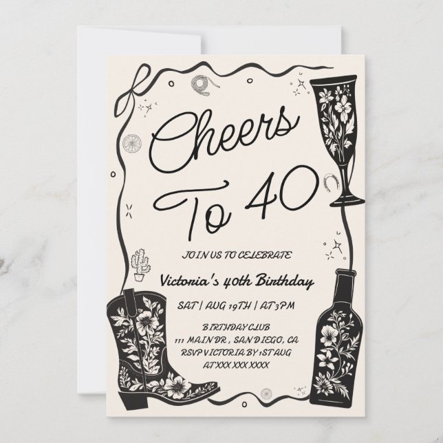 Cheers to 40th Western Birthday  Invitation (Front)