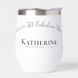 Cheers to 50 Fabulous Years! Birthday Gift<br><div class="desc">Celebrate the big 5-0 in style with this sleek and durable stainless steel wine tumbler! Featuring the phrase "Cheers to 50 Fabulous Years, " it’s the perfect personalised gift for milestone birthdays. Keeps beverages at the perfect temperature, making every sip special. This trendy super cute personalised stemless wine glass makes...</div>