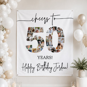 Cheers to 50 Photo Collage Welcome Sign Tapestry